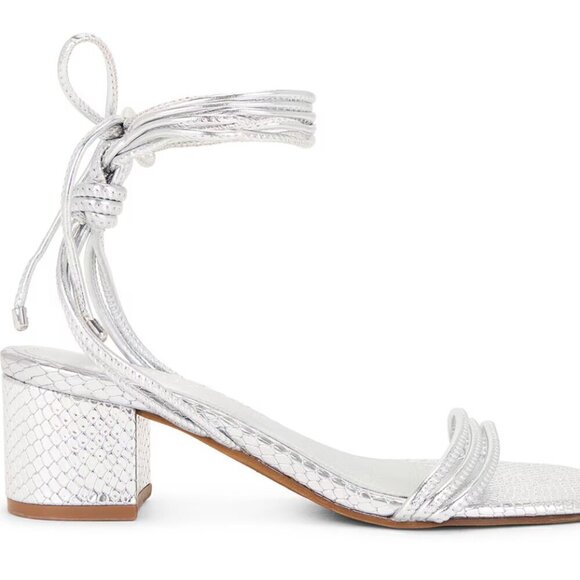 SCHUTZ Heeled Sandals Block Heel Wrap Around Silver Leather Size 5.5 - Picture 1 of 9